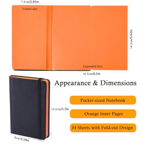 Small Premium Orange Art Sketchbook,5.7 x 3.54 inches Mixed Media Notebook,34 Sheets 120 GSM Acid-Free Folding Drawing Papers, Hardcover Pocket Journal Sketchbook for All Artists - color: 120gsm-folding paper orange