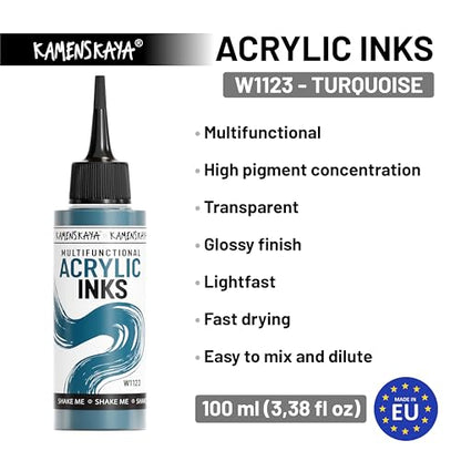 Acrylic Inks for Artists - Turquoise Acrylic Ink, 3.38 Fl Oz (100 ml) | Highly Concentrated, Multifunctional Liquid Acrylic Paint - color: Turquoise