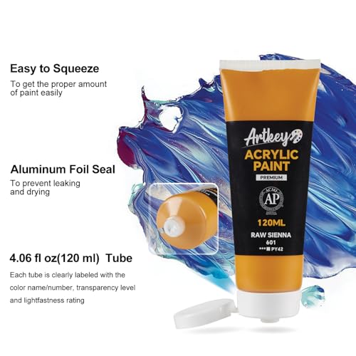 Artkey Acrylic Paint - Raw Sienna (120 ml/4.06 oz) Tubes, Rich & Vibrant Pigments, Professional Artists Acrylic Paints - Art Supplies for Canvas Wood Rock Clay Fabric Ceramics Art Crafts Painting - color: Raw Sienna, size: 4.06 Fl Oz (Pack of 1)