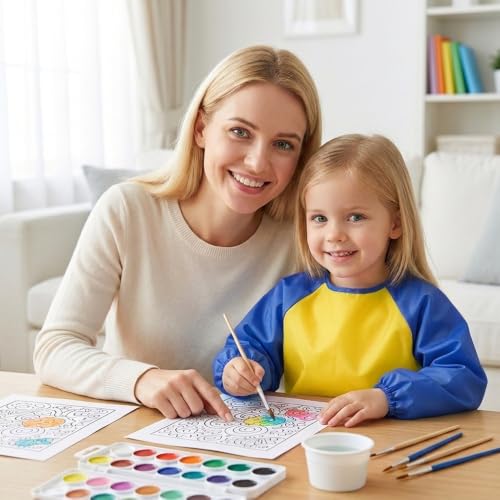 Kids Art Smocks,Colorful Toddler Painting Apron Waterproof Artist Smock with Long Sleeve and 3 Pockets for Kids 3-7 - color: Yellow