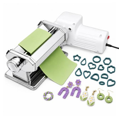 nuyooioo Electric Polymer Clay Press Machine,Clay Roller Machine,Polymer Clay Cutters Set for Clay Earring Making,Includes Clamp and Hand Crank,Polymer Clay Tools for Clay Earring Making