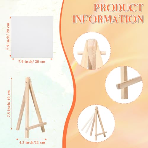 Motimind 36 Pcs 8 x 8 Mini Canvas and 8" Easel Set Bulk for Paint Party | Painting Art Crafts for Back to School Classroom Birthday Valentine Christmas Mother's Day End of School Year Gifts - size: 8 x 8 Inch