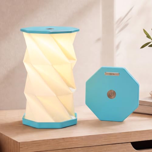 Portable Foldable Table Lamp, Japanese Gift, Paper Lantern Lights | Touch Control Dimmable Lamp with 3 Adjustable Heights, Rechargeable Warm Light, Travel Gifts for Women Men Couples (Blue) - color: Blue