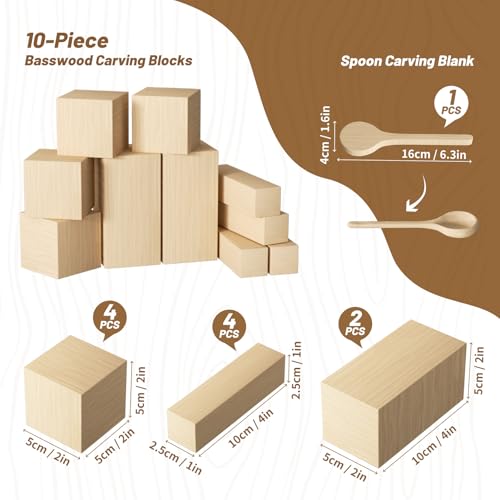 Wood Carving Kit, Wood Carving Tools Set with Carving Knives Detail Knives Basswood Blocks Gloves Polishing Compound Coloring Set, Wood Whittling Kit for Beginners DIY Hobbies for Adults