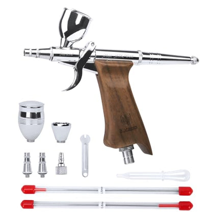 Airbrush Guns for Painting, Double Action Trigger Airbrush Kit with 0.3mm/0.5mm/0.8mm Needles/Nozzle Sets, Replaceable Fluid Cup, Airbrush Spray Set for Painting Nails Cake Tattoo - color: W001-Walnut
