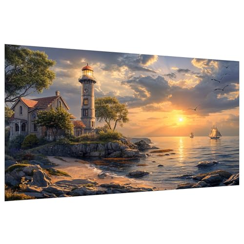 HeeBenor Large Diamond Art Kits for Adults, 5D Lighthouse Diamond Painting - color: Lighthouse