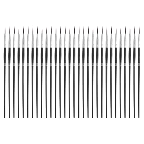 MECCANIXITY 30Pcs Fine Pointed Miniature Paint Brushes, Small Detail Paint Brush for Acrylic Watercolor Oil Model Painting Crafts Rock Painting and DIY Art(Black #000) - color: Black, size: #000
