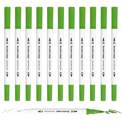 PATIKIL 12Pack Dual Brush Markers, Light Green Watercolor Fine and Brush Tips Pens Colored Marker Calligraphy Coloring Art Supplies Set for Coloring Book Illustration Sketching Journaling - color: Light Green