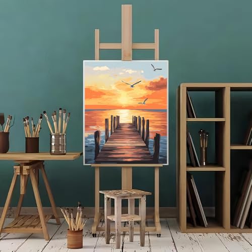 Natuyalo Paint by Numbers Kit for Adults Beginner, Sunset Landscape Adult Paint by Number Kits on Canvas, Sea Wharf DIY Acrylic Easy Painting by Numbers for Home Wall Decor 16x20 inch (Without Frame) - color: Color-05