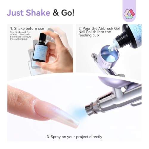 SAVILAND Shimmer Airbrush Gel Nail Polish Dilution Free: 20ml Hema & Acetone Free Opal Symphony Pastel Collection 6 Colors Fine Mist Spray for Ombre Aura & French Nail Art Salon Airbrush Paint Set - color: Shimmer