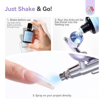 SAVILAND Shimmer Airbrush Gel Nail Polish Dilution Free: 20ml Hema & Acetone Free Opal Symphony Pastel Collection 6 Colors Fine Mist Spray for Ombre Aura & French Nail Art Salon Airbrush Paint Set - color: Shimmer