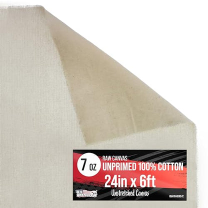 U.S. Art Supply 7-Ounce Unprimed Canvas Roll, 24" Wide x 6' Long (2 Yards) - size: 24-Inch-x-2-Yards