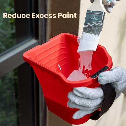 Mister Rui Paint Brushes Paint Cup with Hand Held Paint Bucket Liner & Lid | 2 Inch Paint Brush with Paint Pail Set, Paint Cup with Handle for Smooth Finish, Wall, Furniture, Trim - size: 1PCS, 2" Short, Red Paint Cup