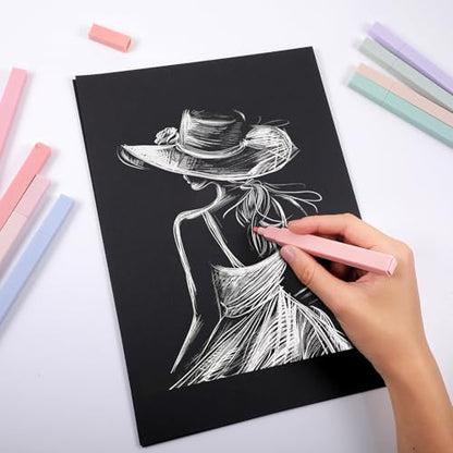 100 Sheets Black Sketch Drawing Paper Heavyweight 150 GSM /100 Lbs Artist Drawing Paper Sketchbook for Colored Pencil, Oil Pastel, Charcoal, Gel Pen, Chalk(9 x 12 Inches)