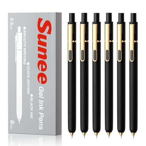 SUNEE Gel Pens, 6 Pack 0.5mm Pens Fine Point Smooth Writing Pens with Quick-Dry Black Ink, Cute Aesthetic School Office Note-Taking Pens for Journaling - Black - color: Black, style: 6 Pack