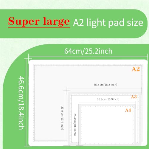 Phylosal Rechargeable A2 Light Pad for Diamond Painting 25.2''x18.4'', Magnetic Tracing Light Box for Drawing, Diamond Art Light Board with Side Button, Wireless LED Light Table for Sketching, Design - color: White, size: A2 without Handbag