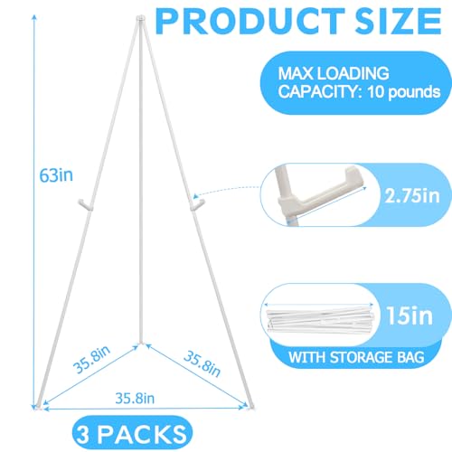 3 Pack White Easel Stand for Wedding Sign, Poster, 63" Portable Metal Painting Easels Stand Adjustable Folding Easel for Art Crafts Show,Arts,Birthday - style: White