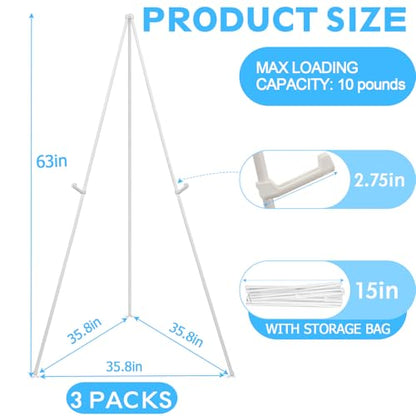 3 Pack White Easel Stand for Wedding Sign, Poster, 63" Portable Metal Painting Easels Stand Adjustable Folding Easel for Art Crafts Show,Arts,Birthday - style: White