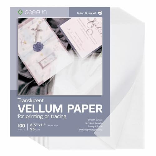 Goefun 100 Sheets 8.5 x 11 Translucent Vellum Paper Printable | Vellum Tracing Paper Printable for Invitations, Card Overlays, Belly Bands, DIYs, Sketching, Drawing - size: 8.5x11-100pcs