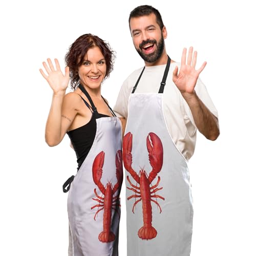 Cooking Apron for Women Lobster Aprons for Men for Kitchen Restaurant BBQ Painting Crafting Gardening 27” (W) x 31” (H), Waterproof Aprons - color: Lobster