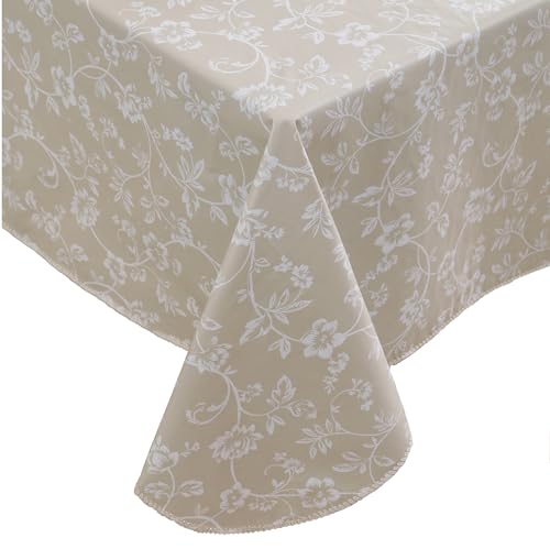 Heavy Duty Vinyl Tablecloth with Flannel Backing Waterproof Oil-Proof Plastic Table Cloth Stain-Resistant Wipeable Rectangle or Square Table Cover for Indoor and Outdoor (Beige Floral，60x102 Inch) - color: Beige Floral, size: 60" x 102" (Rectangular)