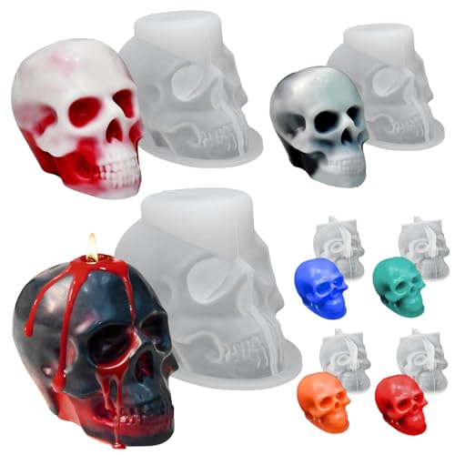 Resin Skull Molds, Set of 7 Sizes Halloween Skull Casting Molds | Flexible Durable Silicone Skull Head Molds for Epoxy Resin Casting, Candle Soap Making, DIY Home Decor Party Creative Gift - color: 7 PCS Skull Molds