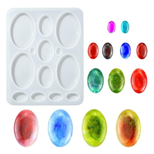 5 Pcs Jewelry Resin Molds Silicone Round Oval Resin Casting Molds Oval Silicone Molds for Epoxy Resin DIY Craft DIY Supplies - color: 5pcs-135x105x8.5mm-oval resin silicone mold