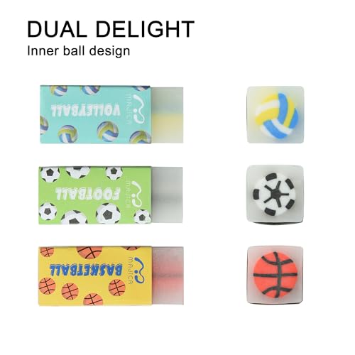HILAZA 18Pcs Cute Sports Ball Erasers for Kids Bulk, Fun Basketball Soccer Volleyball Pencil Jelly Erasers for School Classroom Supplies Prize Gifts Party Favors - style: BALL