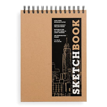 Sketchbook 7 x 10" Fliptop Landscape Kraft Spiral Hardcover Mixed Media Sketchbook for Drawing: Acid-Free Quality Paper (128 pages) (Union Square & Co. Sketchbooks)