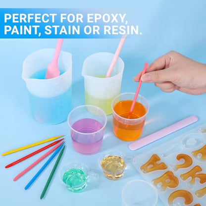 Resin Mixing Cups and Sticks, 70 Packs Epoxy Measuring Cups Kit - 20PCS 200ml Disposable Graduated Cups, 50PCS Pointed Stir Sticks for Mixing Paint, Stain, Epoxy, Resin - color: Clear cups+point stick, size: 200ml