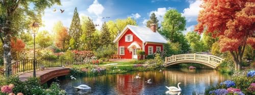 Bimkole Large Diamond Art Kits for Adults Autumn, Full Drill 5D DIY Rhinestone Embroidery Set Paint with Diamonds Art Landscapes by Number Kits Cross Stitch Home Wall Craft Decoration 31.5x11.81 Inch - color: Big-Autumn house