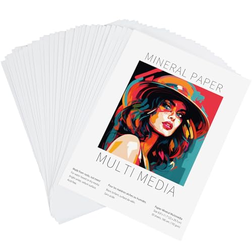MotiMind 30 Sheets Mineral Stone Paper 192gsm Unbound Blank White Sketchbook Mineral Paper for Alcohol Ink, Alcohol Ink Markers, Watercolor(9 x 12 Inches,30 Pcs) - size: 9 x 12 Inches