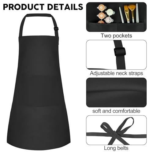 10 Pack Kids Apron Adjustable Children Apron with 2 Pockets Children Chef Painting Aprons for Cooking Baking Painting Crafts Making (Black) - color: Black