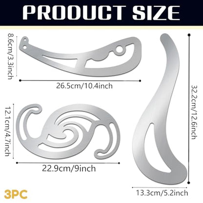 ORIGACH 3 PCS Stainless Steel French Curve Metal Ruler Set
