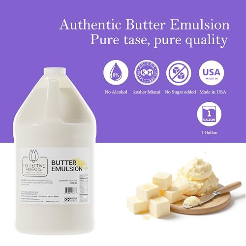 Collective Aromas Co. Butter Vanilla Emulsion for Baking, Concentrated Liquid Flavoring, Heat-Stable for Cakes, Cookies, Frosting & Desserts, 1 Gallon, Kosher, Made in USA - size: Butter Vanilla - 1 Gallon (128 fl oz)