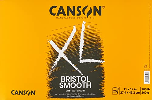 Canson XL Series Bristol Paper, Smooth, Foldover Pad, 11x17 inches, 25 Sheets (100lb/260g) - Artist Paper for Adults and Students - Markers, Pen and Ink - size: 11x17, style: Bristol, Smooth