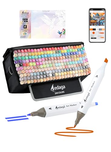 240 Colors Alcohol Markers with Free APP Dual Tip Art Coloring Markers Set | Kickstand Case | Chisel and Fine Tip | Alcohol-Based | Drawing Markers for Adults Artists | Illustration Sketching Painting - color: 240 Colors