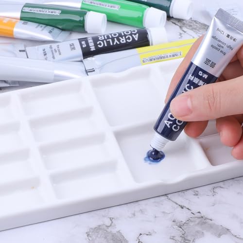 14 Wells Ceramic Artist Paint Palette, Travel Watercolor Palette - Compact and Durable Wet Palette for Travel,On-site Sketching and Painting - color: White-14