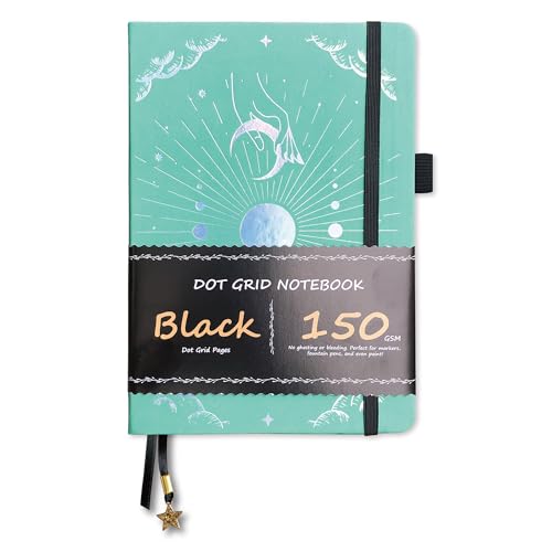 BUKE Dotted Journal - 150gsm Black Paper - 5 * 5mm DOT GRID Layout 160 Pages - A5 Size PU Leather Hardcover Drawing Sketch Notebook (Green) - color: Green