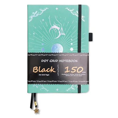 BUKE Dotted Journal - 150gsm Black Paper - 5 * 5mm DOT GRID Layout 160 Pages - A5 Size PU Leather Hardcover Drawing Sketch Notebook (Green) - color: Green