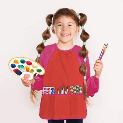 Kopokita Kids Art Smock, Toddlers Painting Apron Children Artist Smock - color: Red