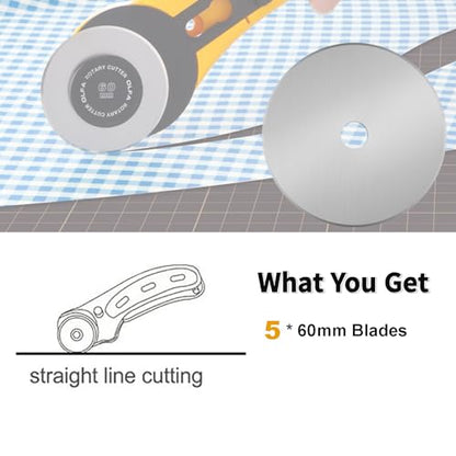 60mm Rotary Cutter Blades 5-Pack Replacement Blades Fits Fiskars, OLFA,Martelli,Dremel,Truecut,DAFA for Quilting Scrapbooking Sewing Arts & Crafts Sharp and Durable Cutter Blade (silver) - color: Silver (60mm 5pcs)