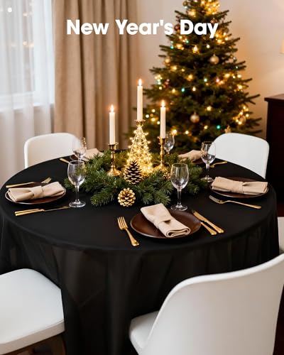 Pureegg Plastic Table Cloth Disposable 3 Pack, 84 Inch Round Table Cloth, Leakproof Table Cover for Parties, Picnic, Weddings, Black - color: Black, size: 84" Round