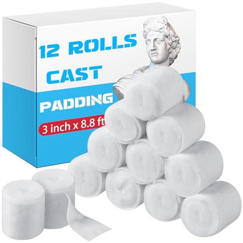 Nuanchu 12 Rolls Medical Cotton Cast Padding Plaster Cloth,3 Inch X 8.8 ft | Individual Wrapped, Undercast Protection Padding, Soft Cloth for Body Casts, Halloween Bandage Art, Mask Craft Supplies - size: 3 Inch x 8.8 ft