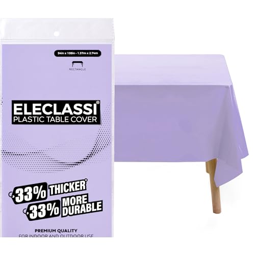Eleclassi Lavender 12 Pack Premium Disposable Plastic Tablecloth 54 x 108 in - Party Plastic Table Cloth Disposable Tablecloth for Rectangle Tables up to 8 Ft in Length - Lavender Plastic Table Cover - color: Lavender, size: 12 Pack Rectangle