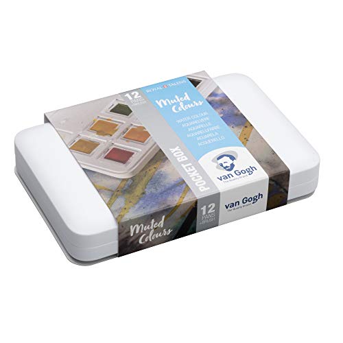 Van Gogh Watercolor Paint Set, Plastic Pocketbox, 12-Half Pan Muted Colors Selection - color: 12 Muted (Plastic Pocketbox), style: Half Pan