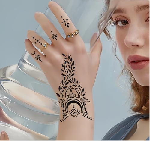 Temporary Tattoo Stencils, 10 Sheets Henna Tattoo Templates for Women Girls - color: Dark Black