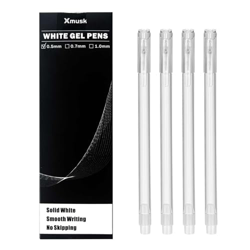 4 Pack White Gel Pens with 0.5mm Fine Tip for Black Paper Drawing