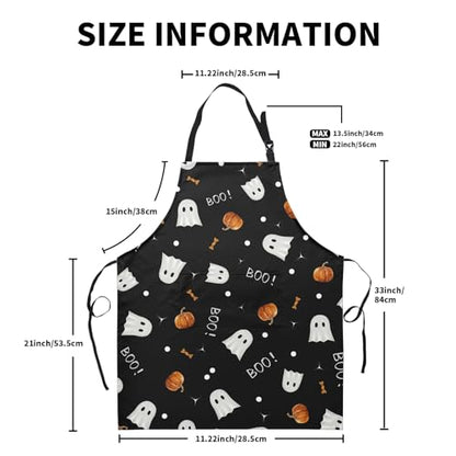 Halloween Kitchen Apron with Pockets Orange Pumpkin Cute White Ghost Chef Aprons Spooky Boo Holiday Waterproof Adjustable Aprons for Women Men Cooking - color: Ghost Pumpkin