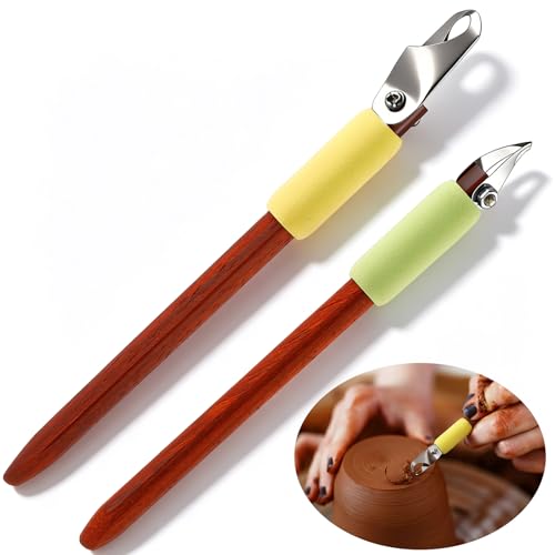 Leriton 2 Pack Pottery Carving Tool Set 6in Sculpture Carving Scraper Tool Pottery Modelling Shape for Tea Cup Mug Vase Leather Hard Clay Cutters with Wooden Handle for Ceramic Sculpture Craft(Set 2) - color: Multicolor, style: Set 2